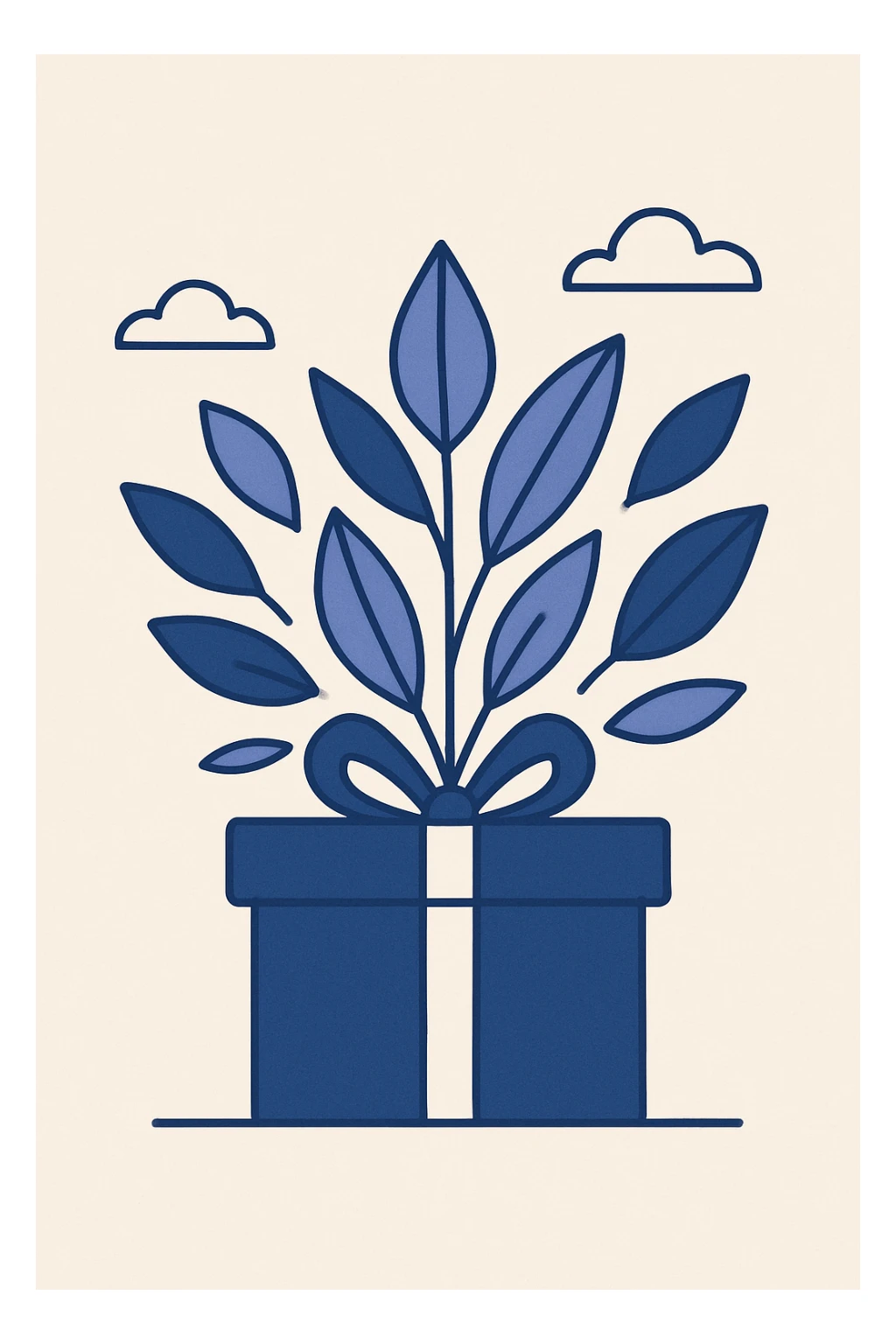 leaves bursting out of a gift box, minimal flat style sticker