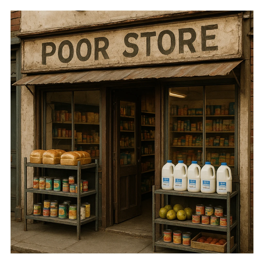 Convenience store named poor store and more sticker