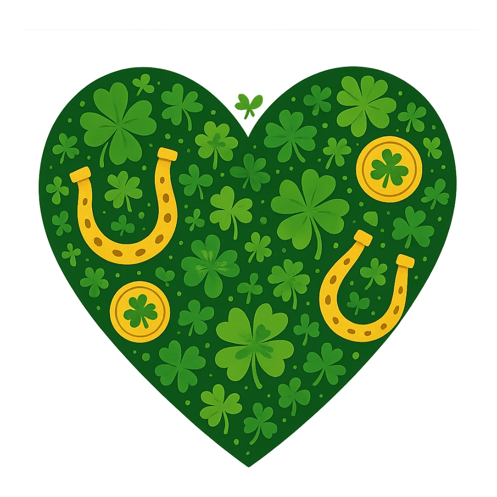 heart with St. Patrick's Day theme, green colors, shamrocks, lucky symbols sticker