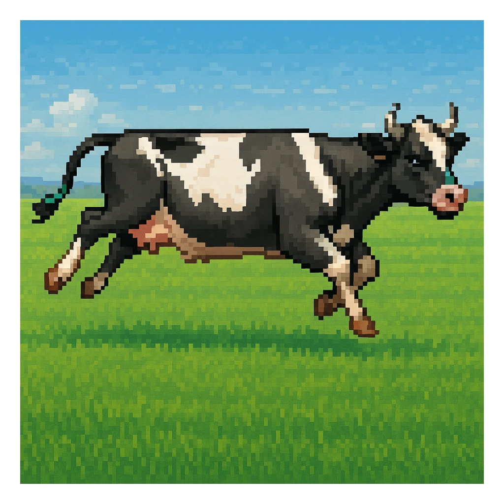 Make the image have a green grass field background in the style of pixel art sticker