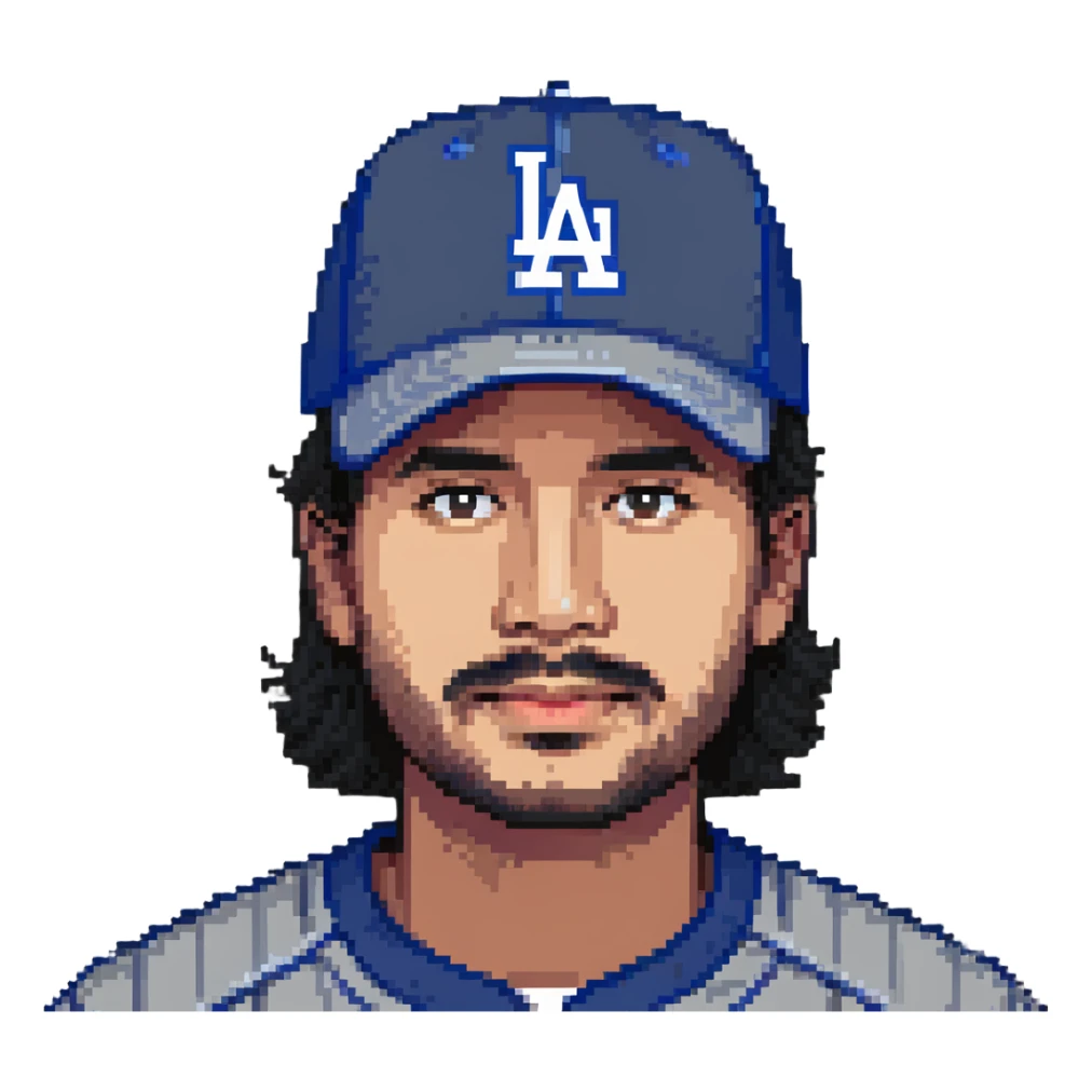 Mexican man wearing an LA Dodgers baseball hat sticker