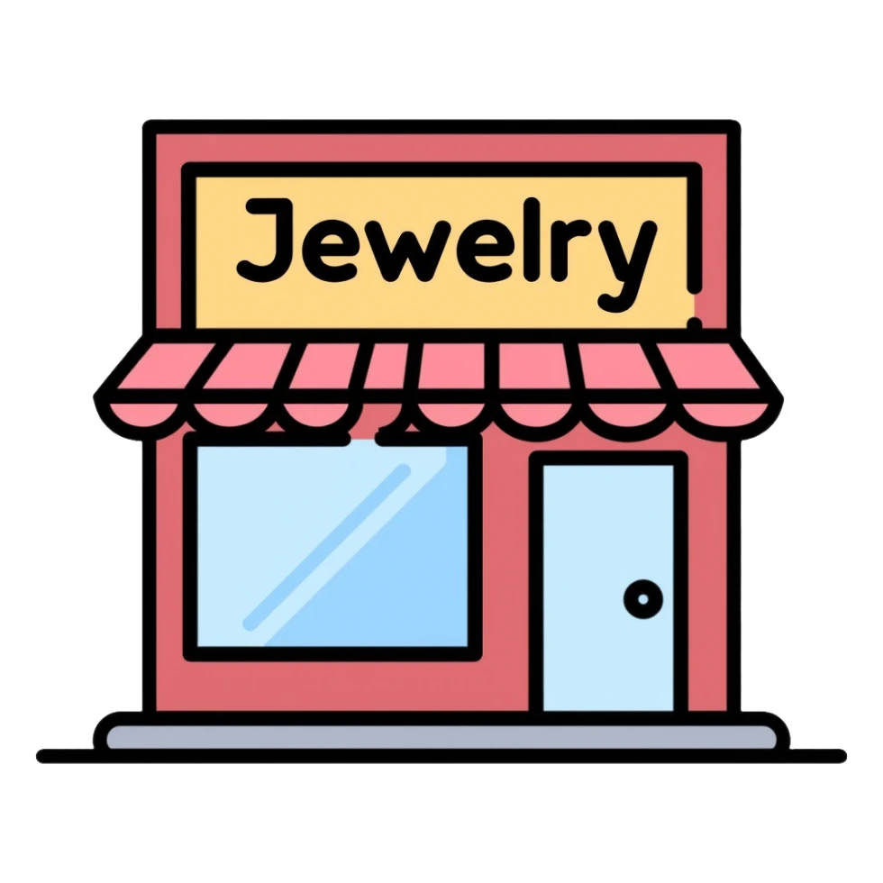 Jewelry shop building with sign sticker