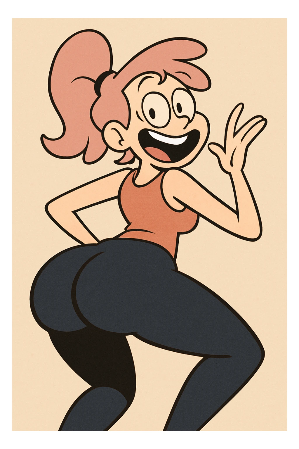 playful cartoon style, big black butt, exaggerated proportions, fun and lighthearted expression sticker