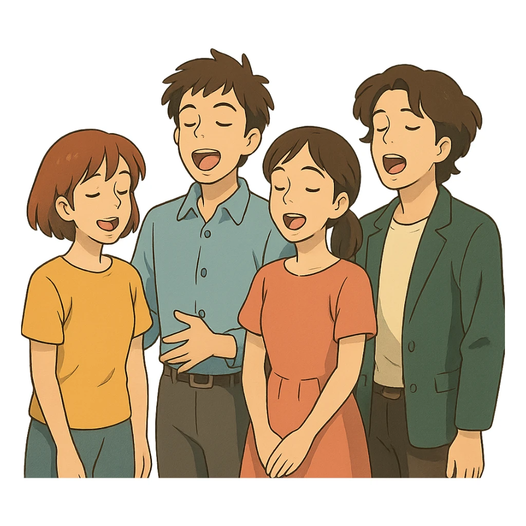 harmonious and expressive acappella group, ghibli style sticker