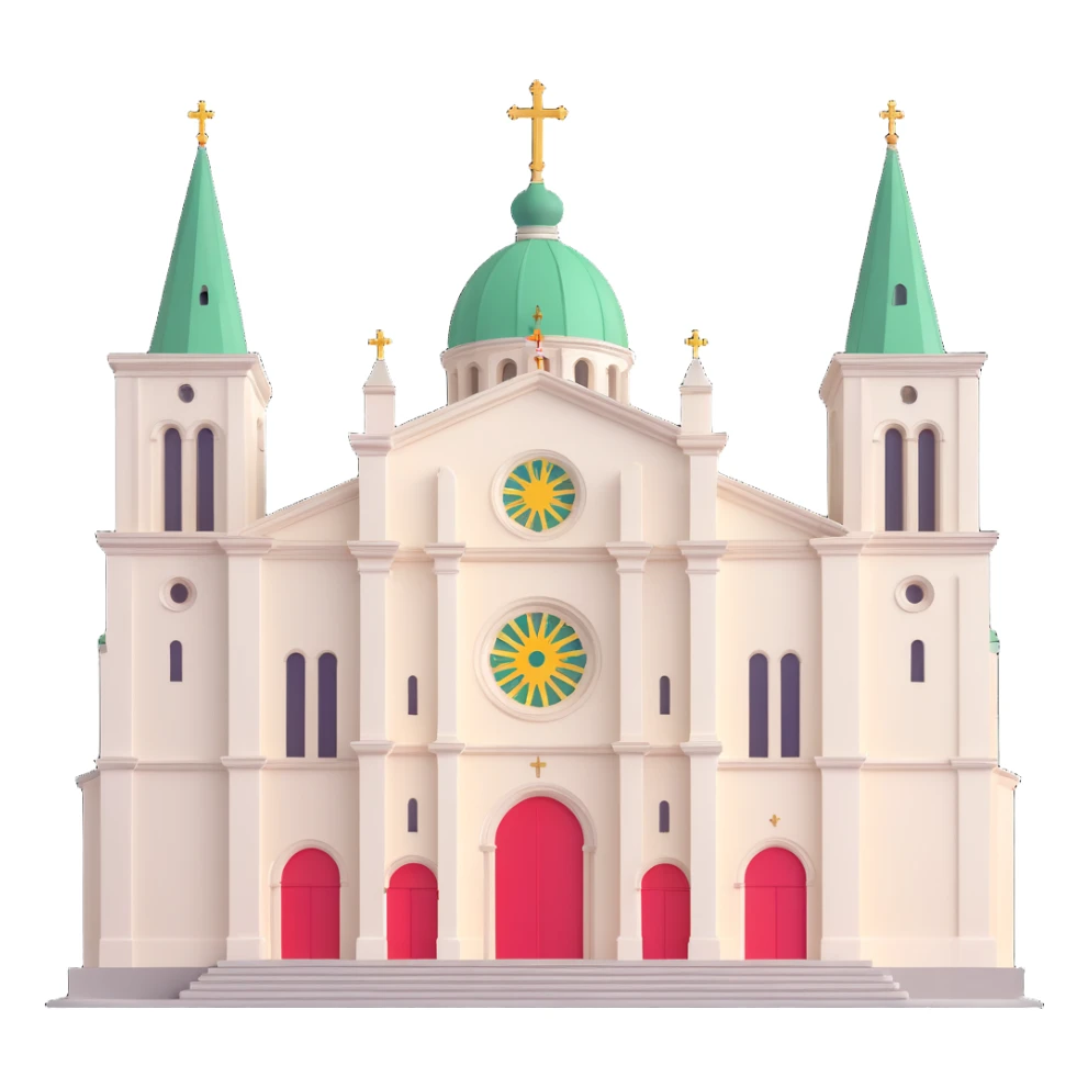 3D Discord role icon of Vilnius Cathedral Lithuania with clear architectural details and a hint of Lithuanian flag colors sticker