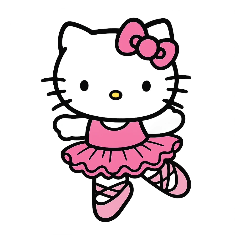 Hello Kitty in a pink tutu and ballet shoes, smiling sticker