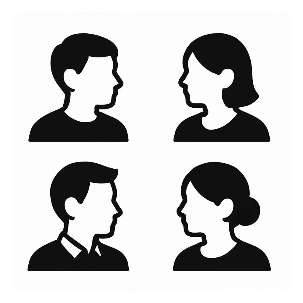 Make the same monochrome default avatars on a white background and change the direction they are facing.
Right now, they are facing 4 o'clock. They need to face 8 o'clock. sticker