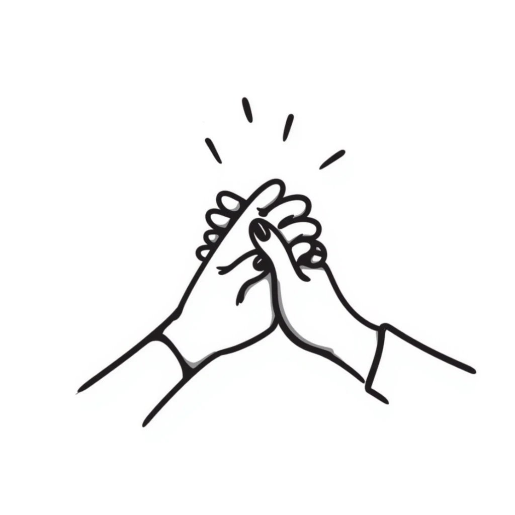 two hands clasped together, showing friendship, hand drawn doodle style illustration sticker