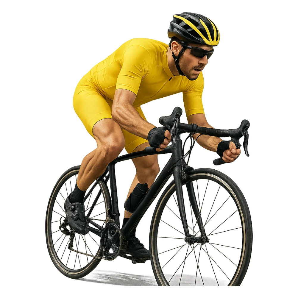 cyclist in yellow outfit, dynamic pose sticker