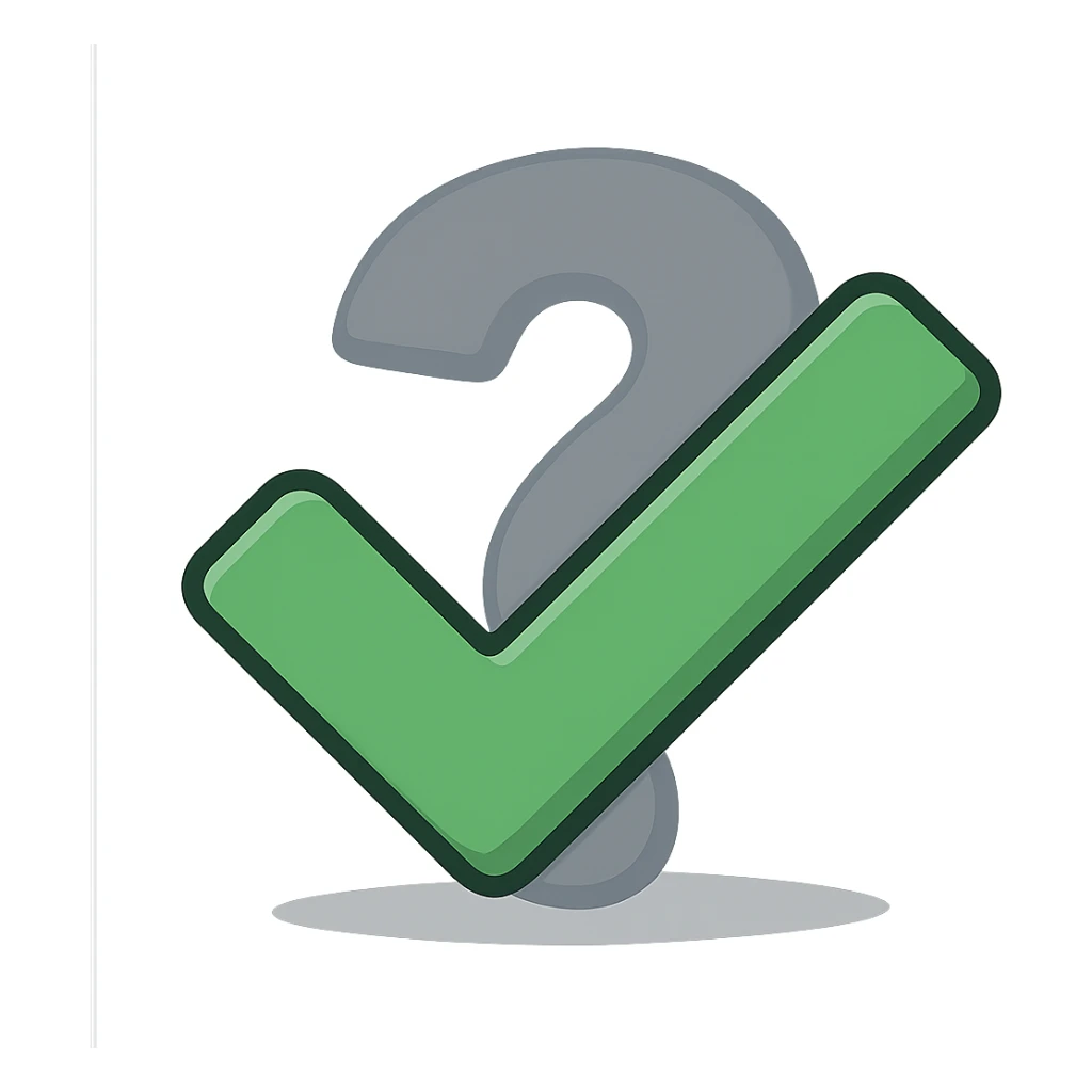 flat toon style checkmark with a shadow of a question mark behind it sticker
