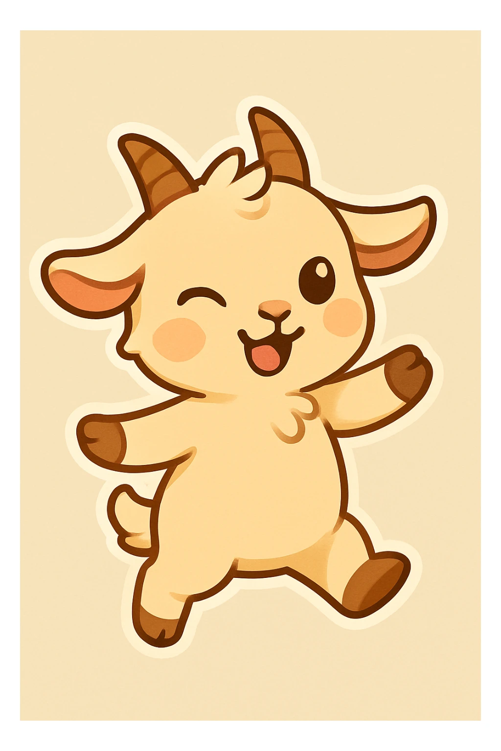 Make the chibi goat wink and remove the balloon, keep the joyful and playful style with a simple background. sticker