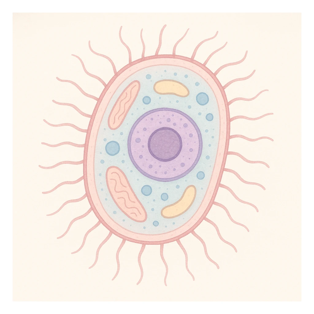 bacteria with visible nucleus and organelles, pastel colors, gentle contrast sticker