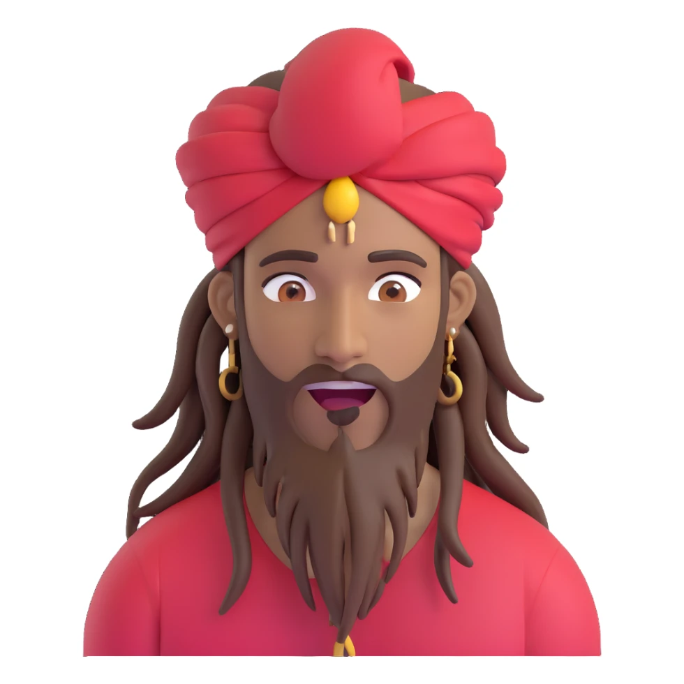 Brownskin man with long brown dreadlocks 
red t-shirt 
white turban 
expression is in love 
his eyes mouth open  sticker