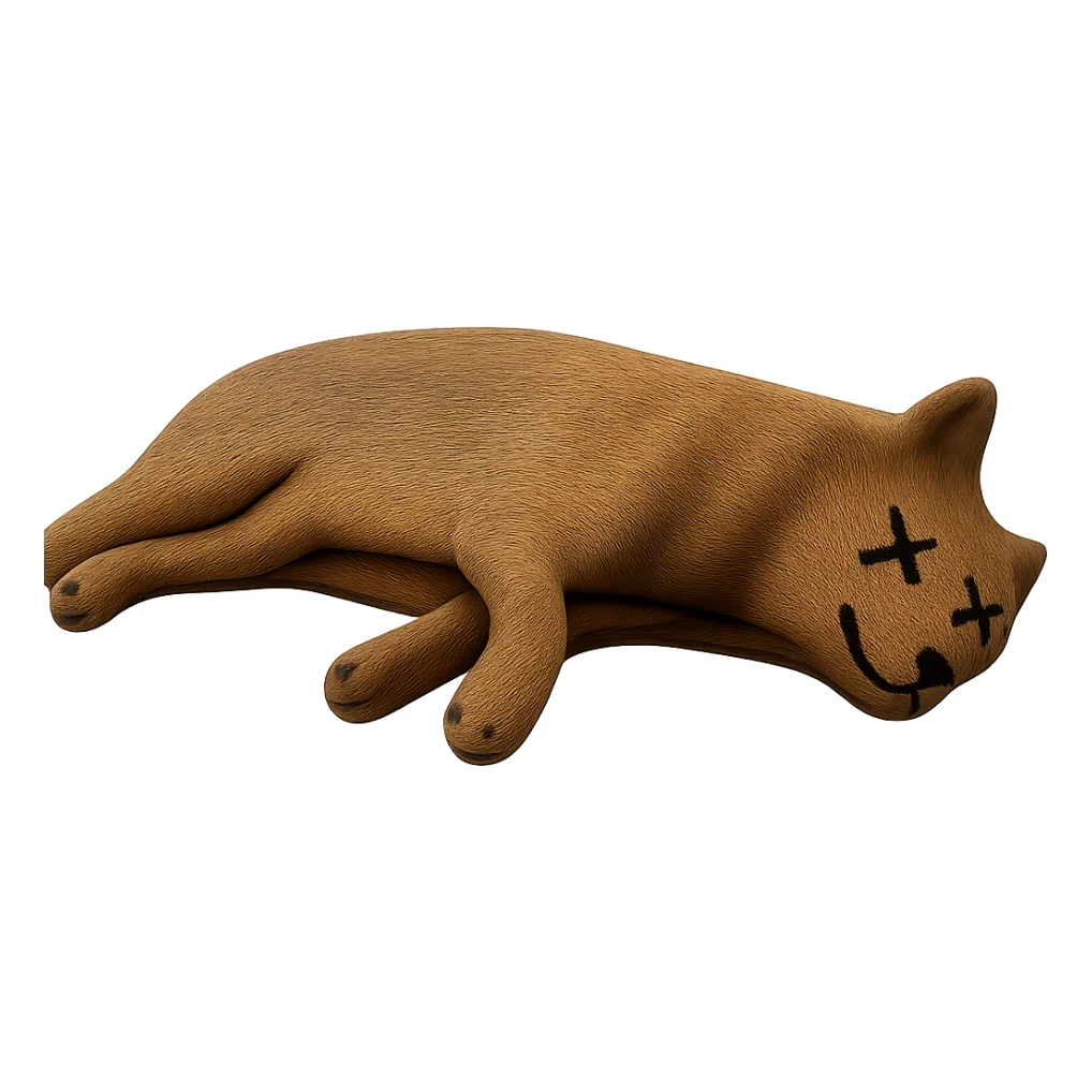 Remove the border and shadow under the dead wolf, keep the rest realistic, add X's on eyes, no background, preserve original look in a realistic style. sticker