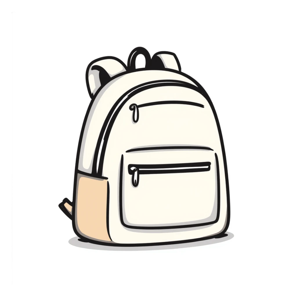 a backpack with pockets, zippers, and straps, in pastel colors dd9fb0, ffc6d3, a3bfc9, c4bee2, f1b091, detailed hand-drawn doodle style sticker