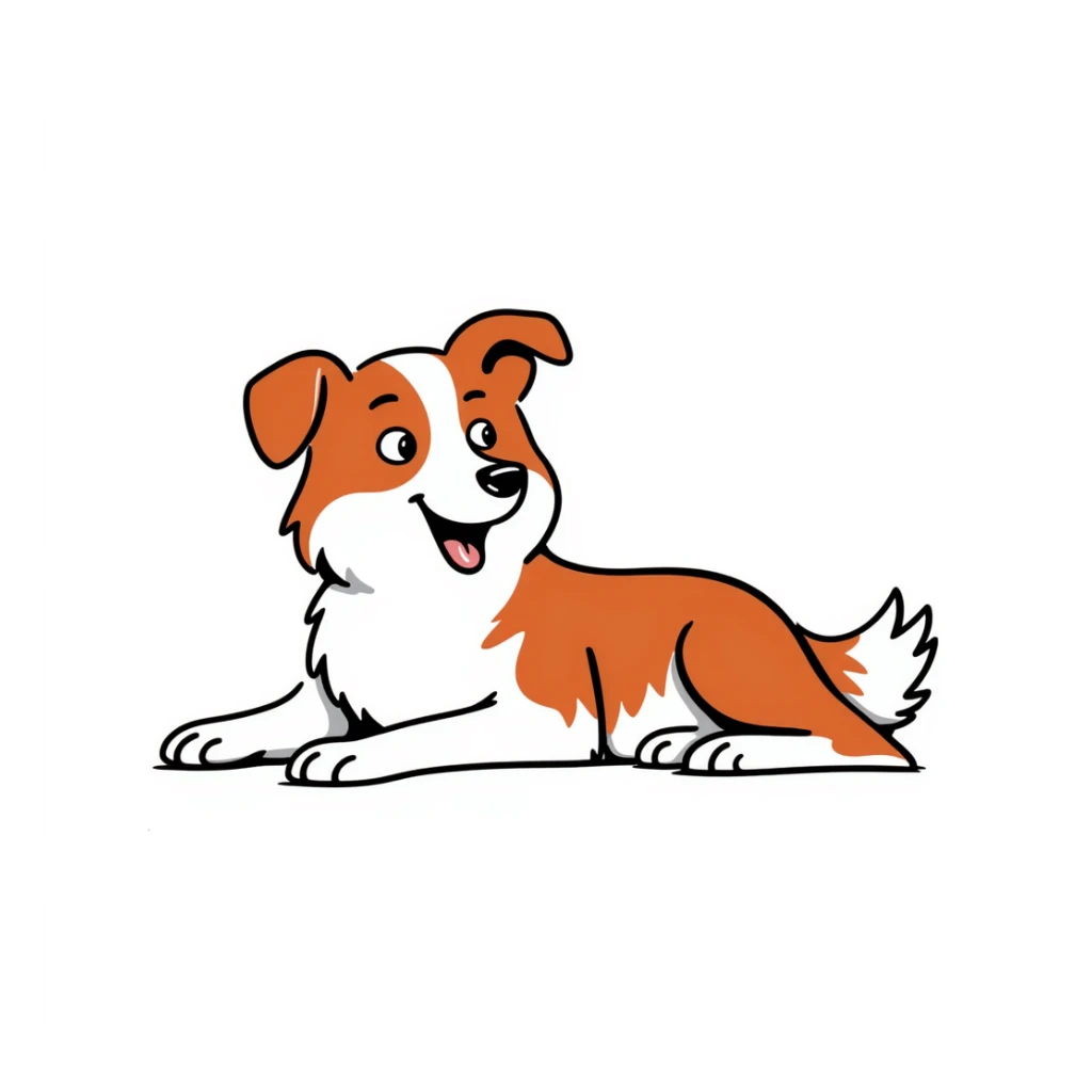 Red merle Australian Shepherd dog laying down, reddish-copper coat with white patches, relaxed sticker