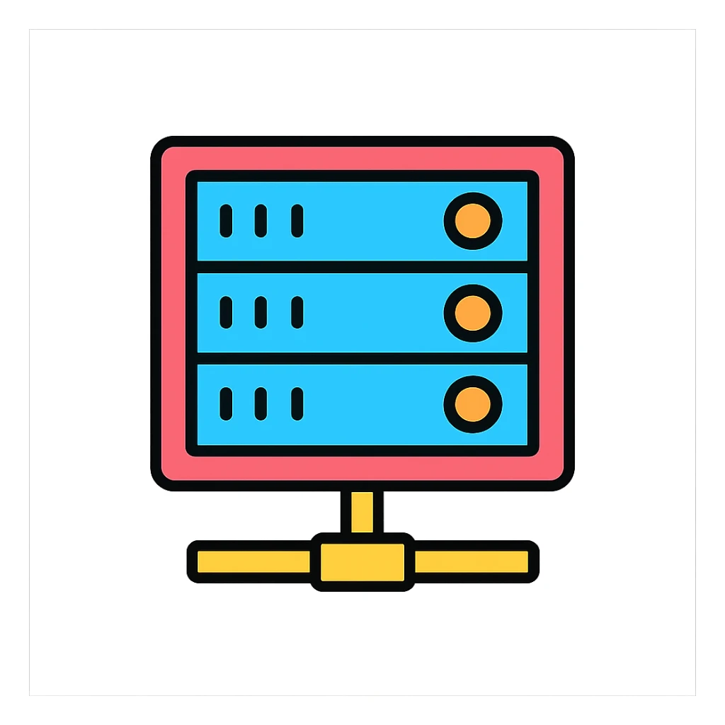 server rack icon, color outline, tech-inspired sticker