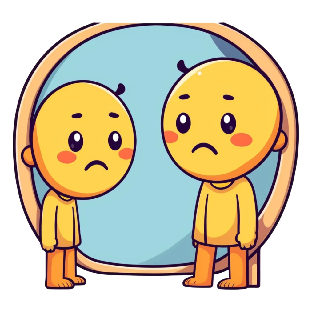 Cartoon face looking frustrated at mirror with hyperpigmentation spots sticker