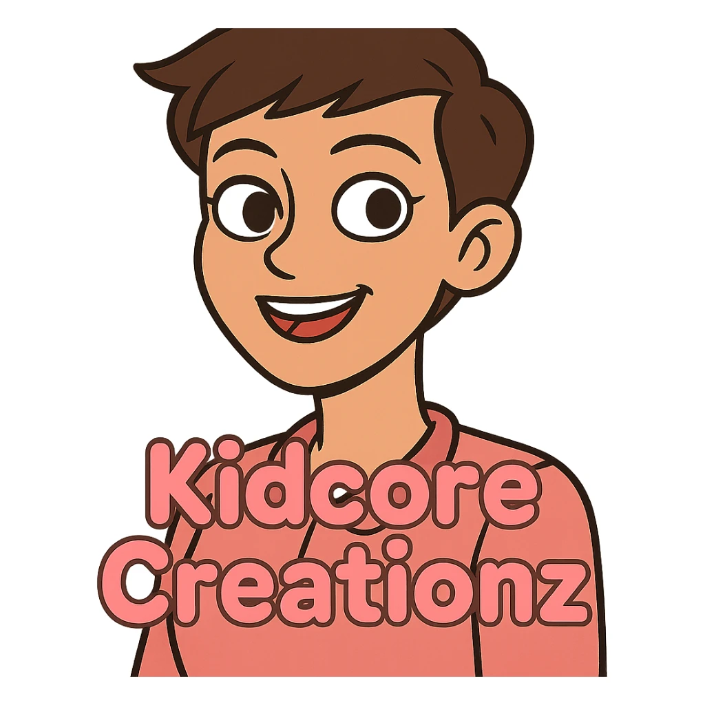 Lightskin girl with a pixie cut
pink blouse
brown eyes
expression is smiling
Add the word Kidcore Creationz in Pink sticker