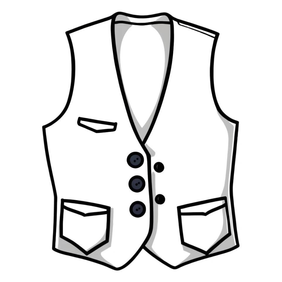 white formal vest for women with 3 white buttons and 2 front pockets sticker