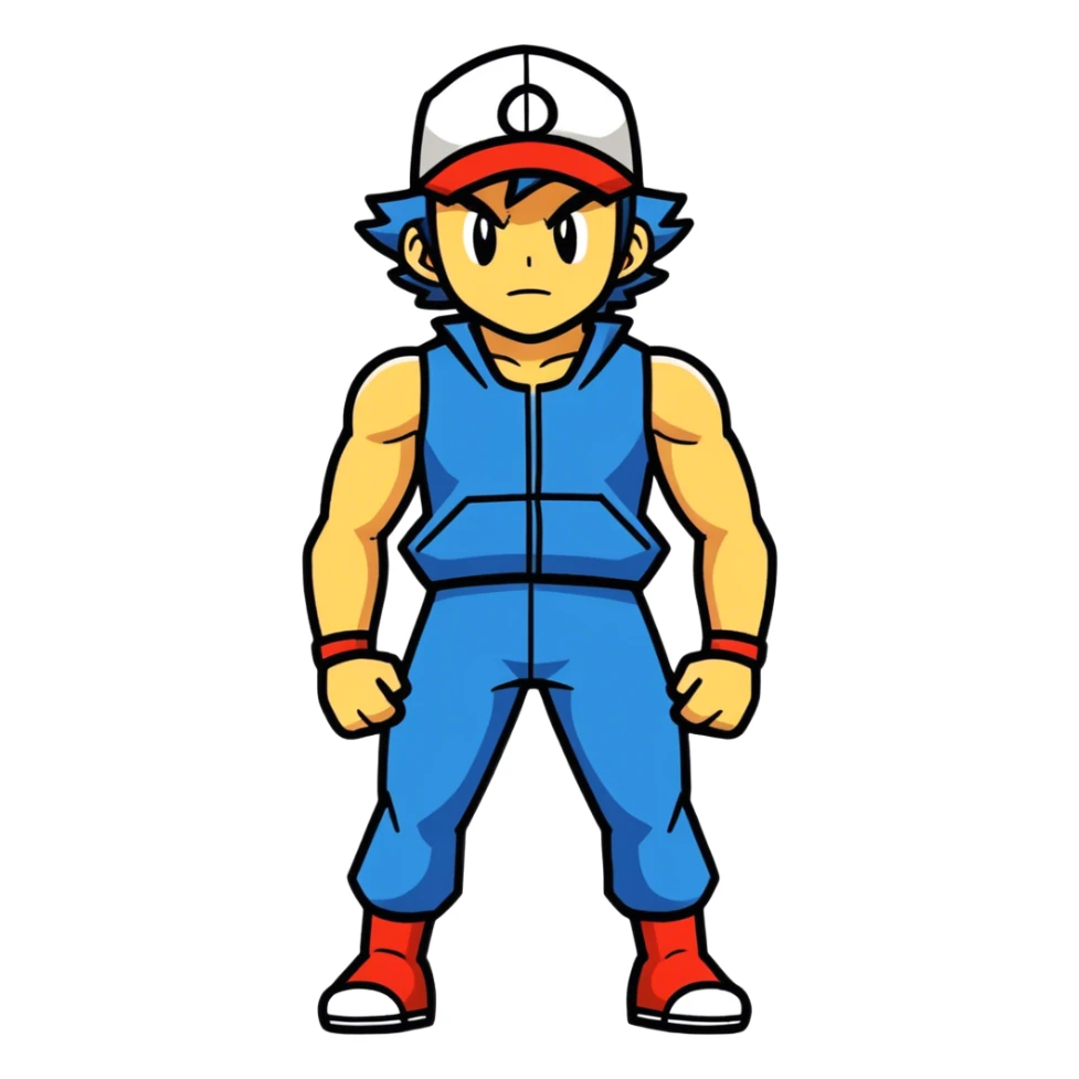 Tall muscular ash ketchum sticker