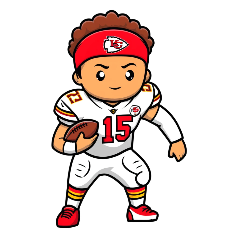 Patrick Mahomes, Kansas City Chiefs quarterback with headband and uniform sticker