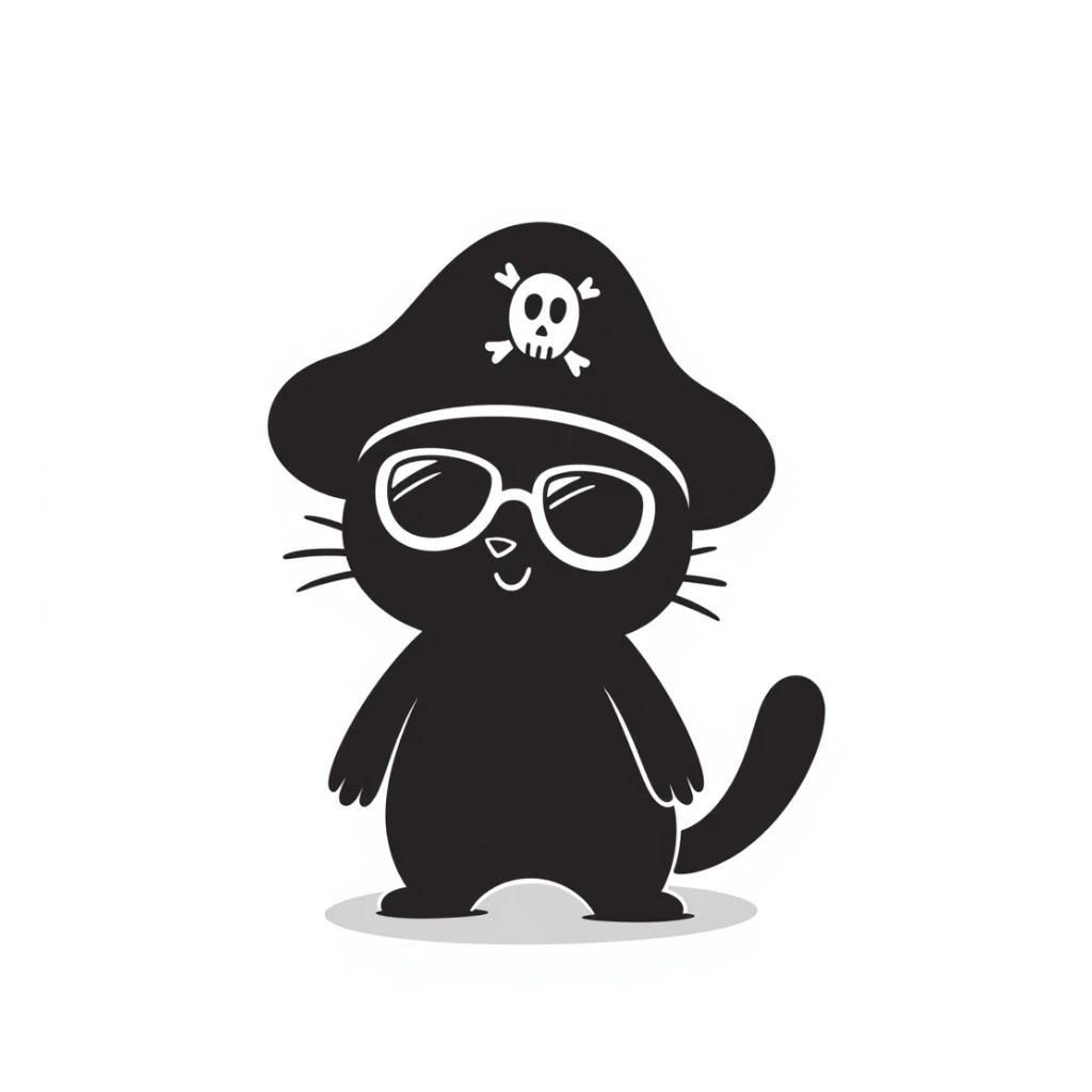 cat wearing sunglasses and a pirate hat sticker
