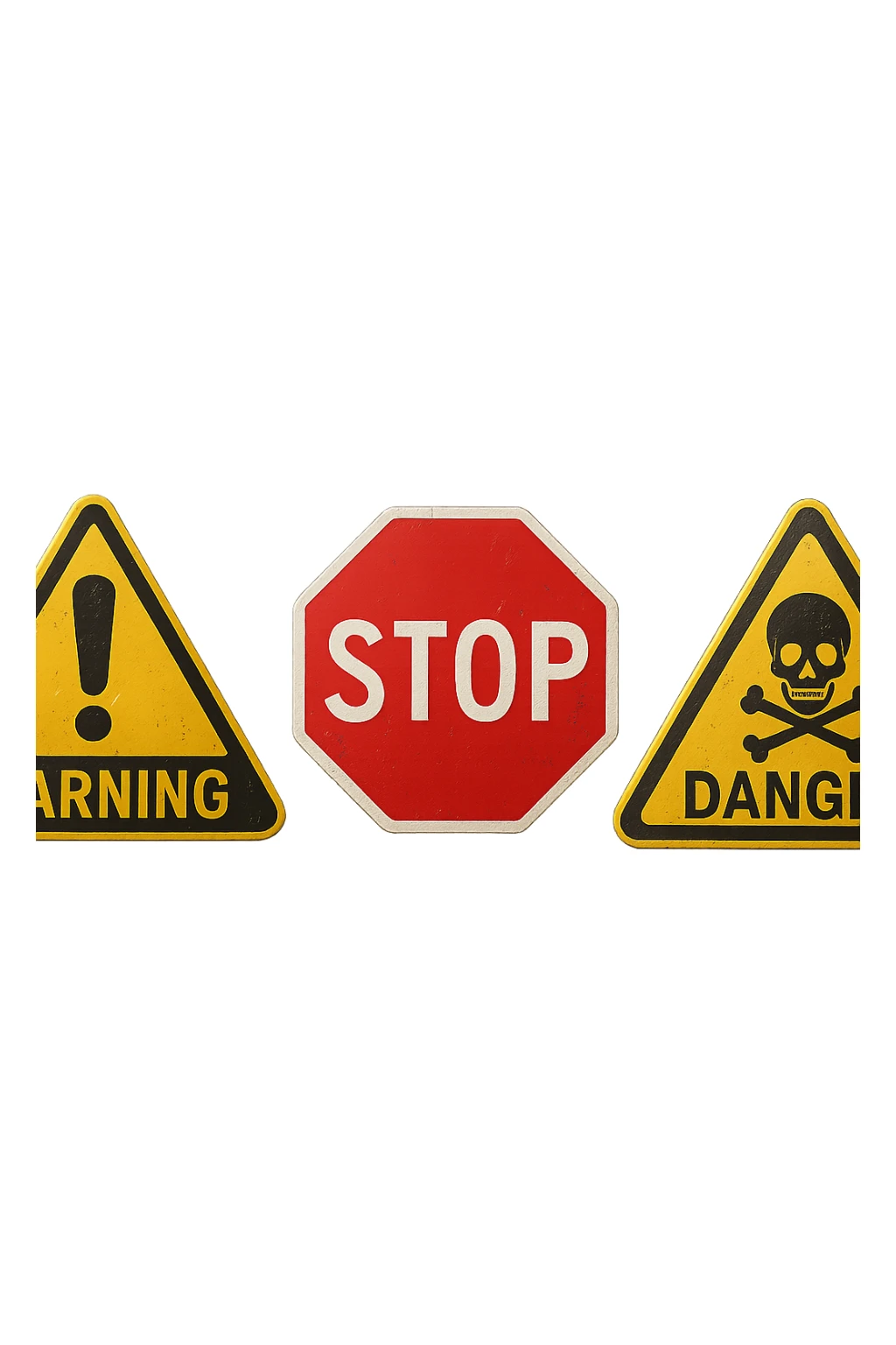 segnali di allarme 3d fluttuano in aria, iperrealistici 4k sticker