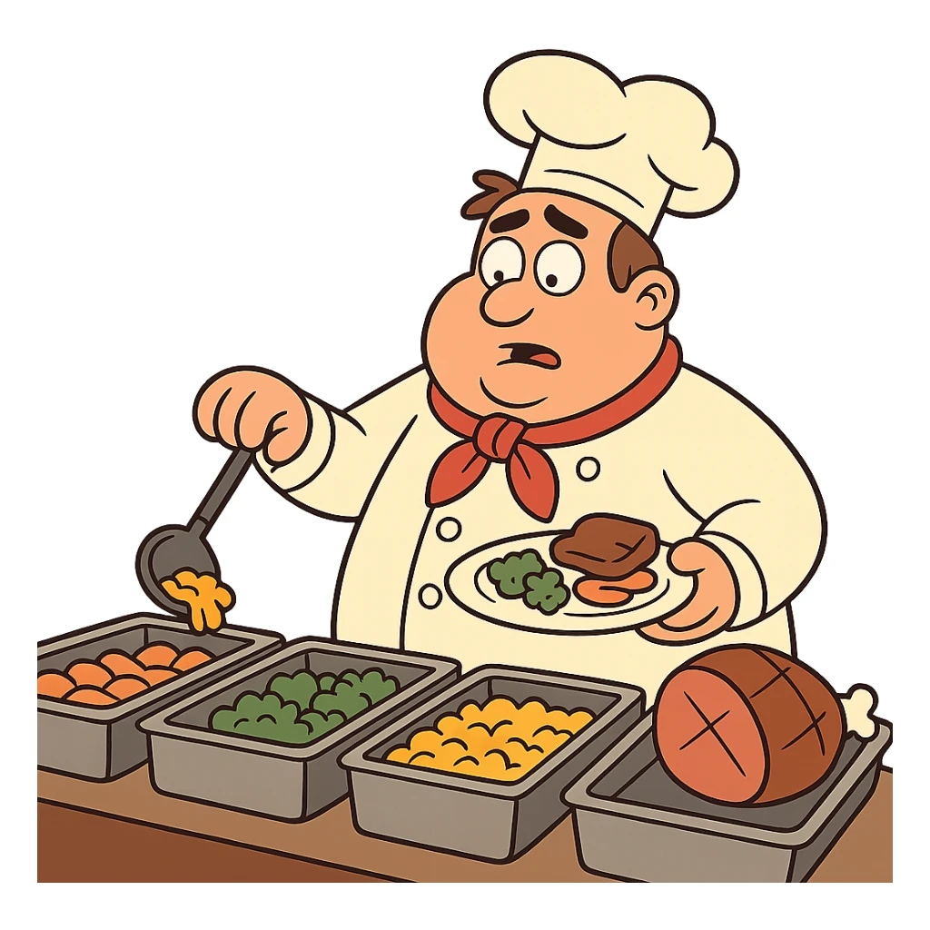 flat toon style buffet service with simple shapes and bright colors sticker