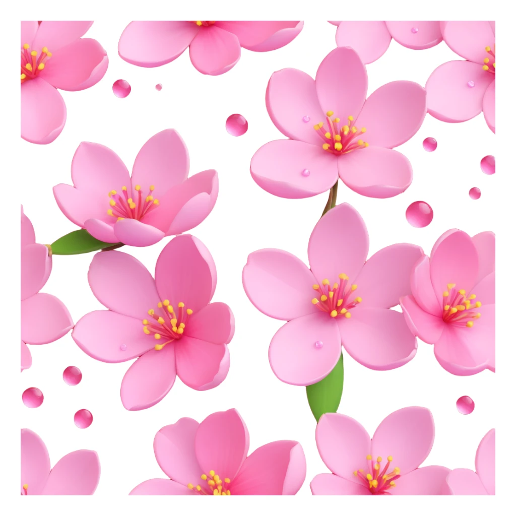 Add dewdrops on the cherry blossom petals, keep the background transparent, in iOS 3D emoji style. sticker