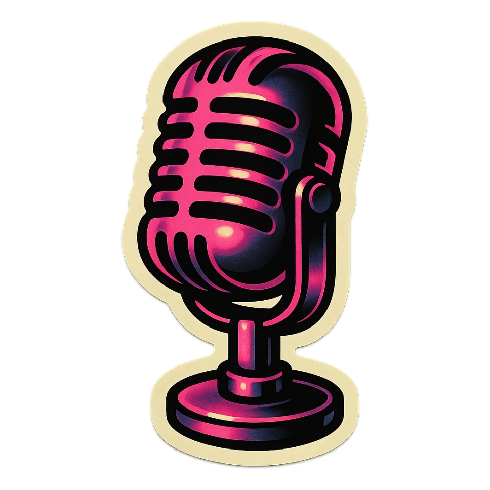 retro sticker style album cover with a stylized microphone, black and pink color scheme, bold outlines, and a pop music theme, inspired by BLACKPINK sticker