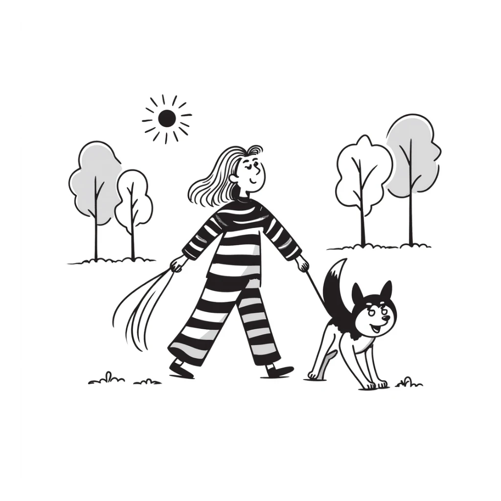 Blonde woman walking a happy Siberian husky  sticker