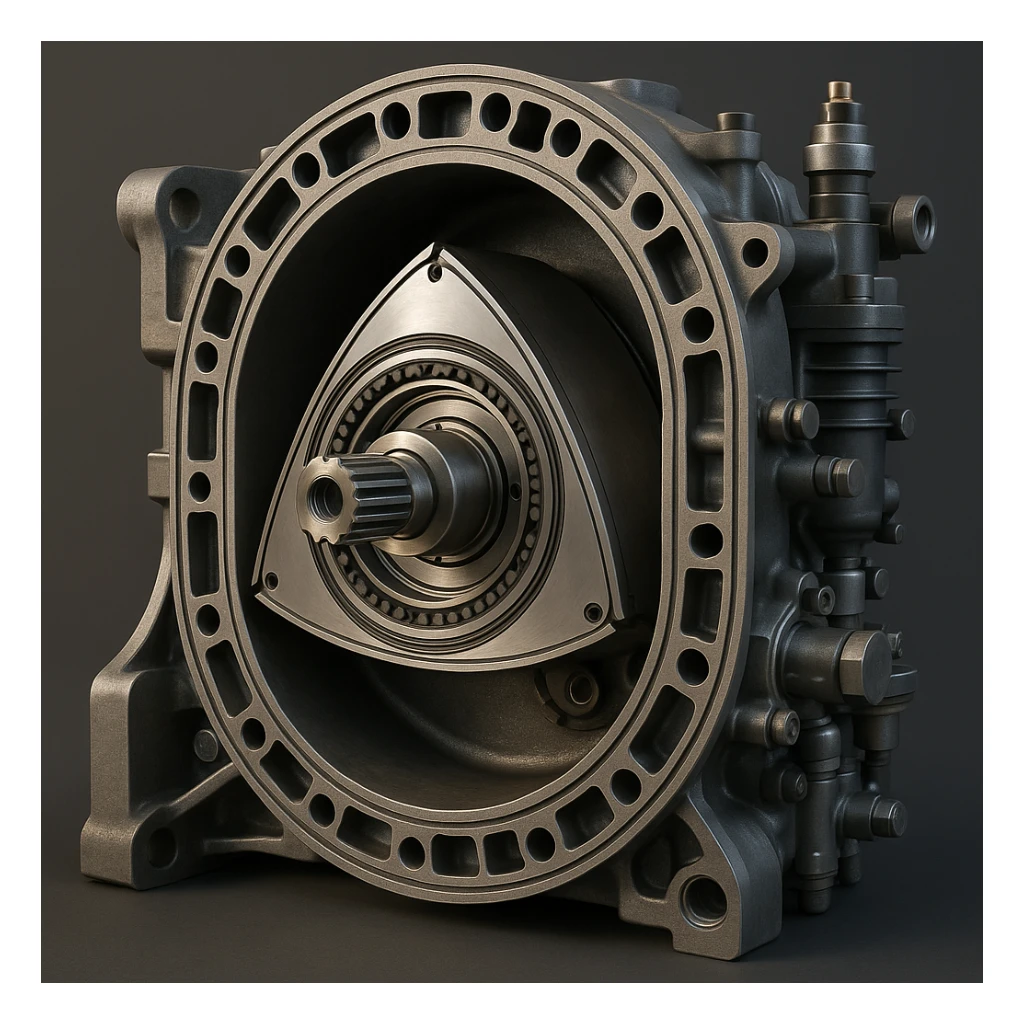 3D render style of a Wankel rotary engine sticker