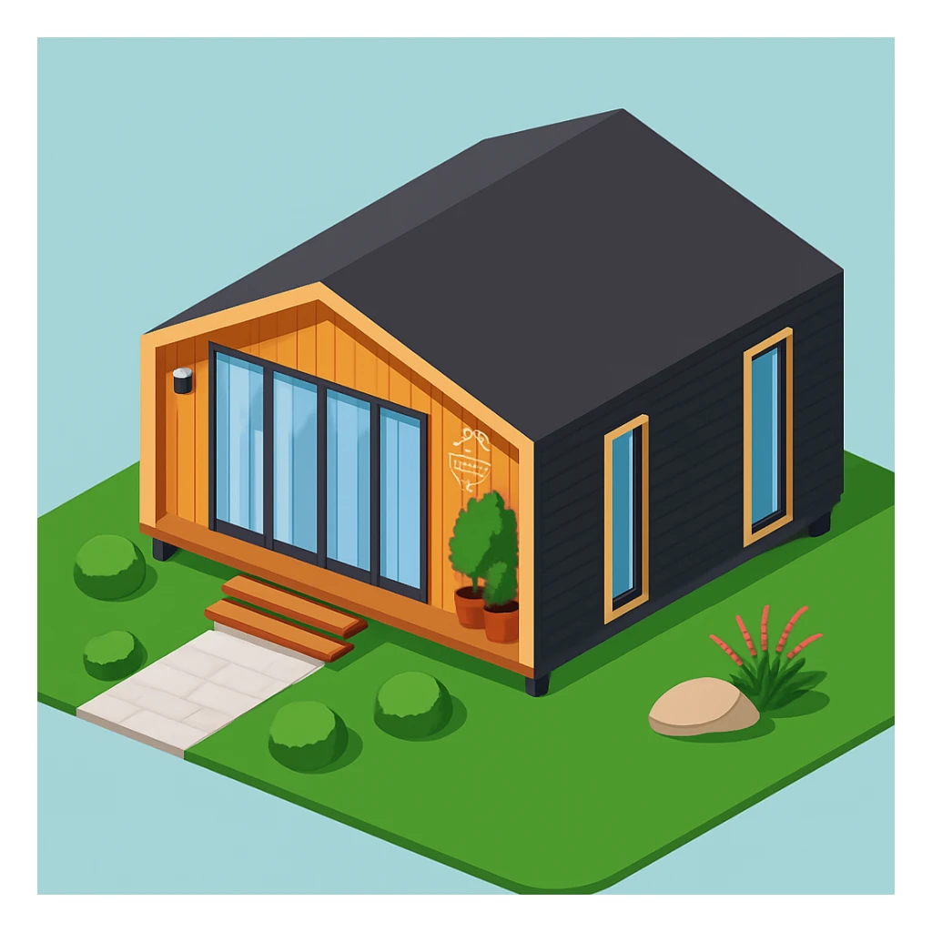 isometric illustration of the building. 3D isometric infographic design. Clean lines, bright and saturated colors, minimal unnecessary details. View from above at an angle (isometric), showing the roof, facade, and part of the surrounding area. Soft shadows, daylight lighting, no harsh contrasts. Background should be solid (blue, gray, or light tone). Add a small area around the building (roads, tiles, grass) so the building looks complete. Accurately represent the architectural features of the building (roof shape, facade, colors). Final style should be neat and polished, similar to posters or educational infographics. sticker