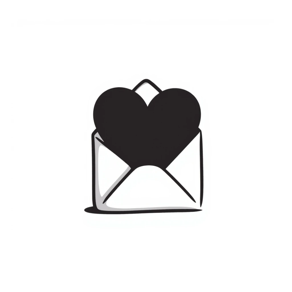 a hand-drawn doodle style of a letter folder with a heart on it sticker