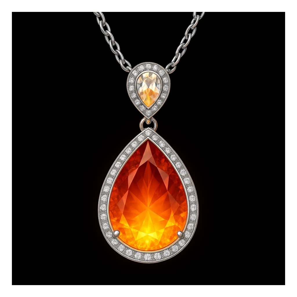Add a yellow fiery light to the teardrop ruby pendant, representing transformation and rebirth sticker
