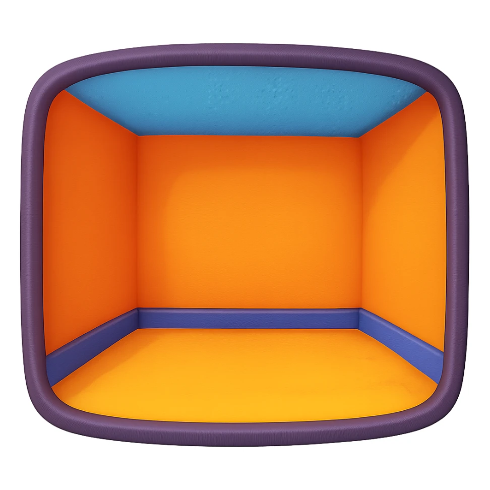 create an empty 3d cartoony room in a rounded square shape on a transparent bg sticker