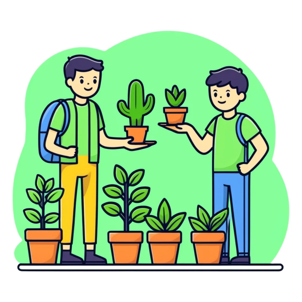 Guy and girl with green thumbs sticker