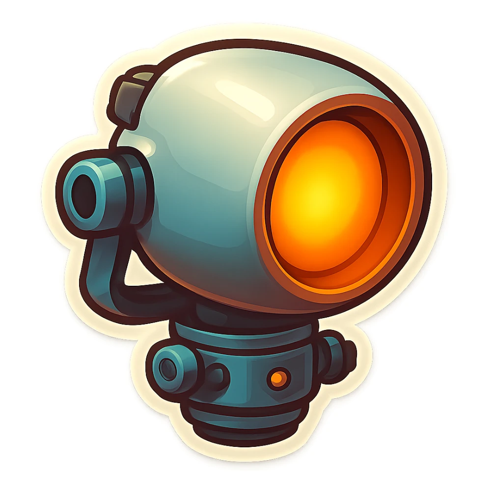 Spotlight in retro stickers style, rotated moderately left, no beam. sticker