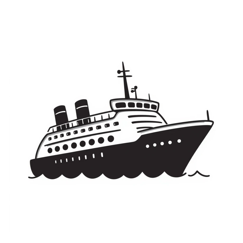 cruise ship, hand drawn doodle style sticker
