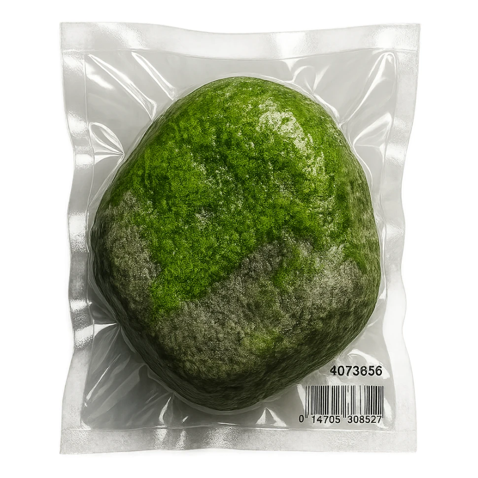 stone with green moss, glossy and puffy sticker