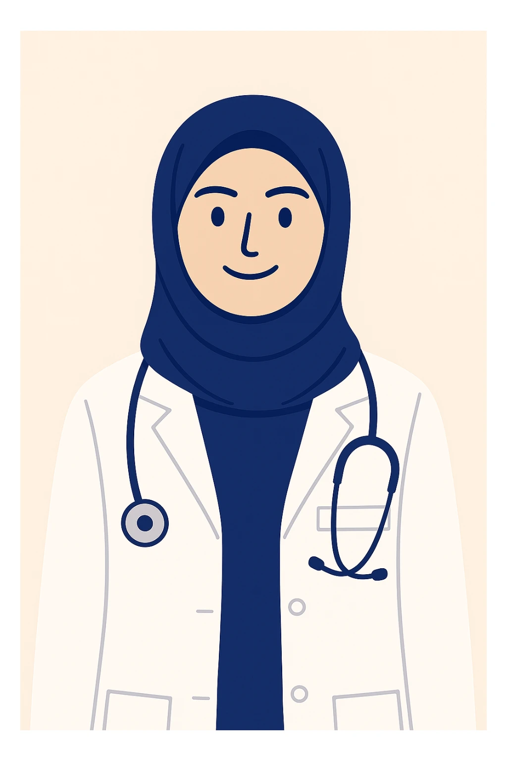 Make the hijabi a doctor, modern and friendly appearance with a simple background. Focus on a clean and approachable look. sticker