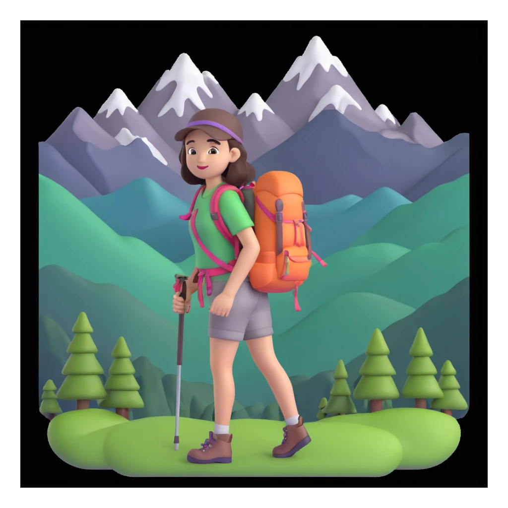 girl back packing mountains in background, close up pose sticker
