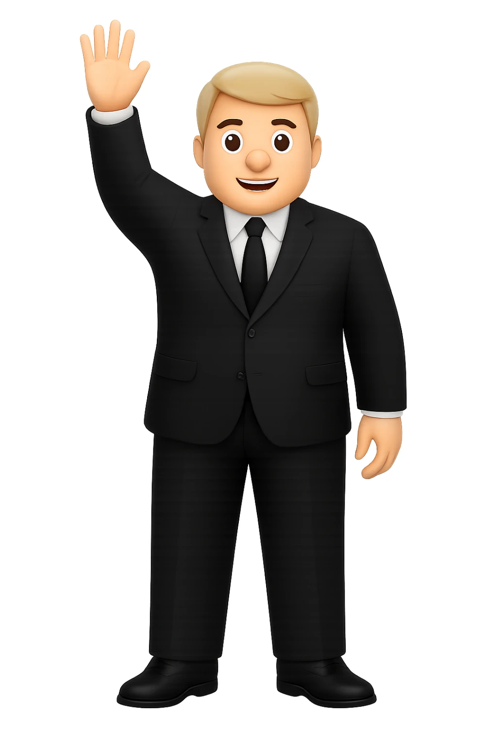 Make the white man in a black suit and shoes with one hand raised bigger framed with broader shoulders and a more robust build, keep no background. sticker