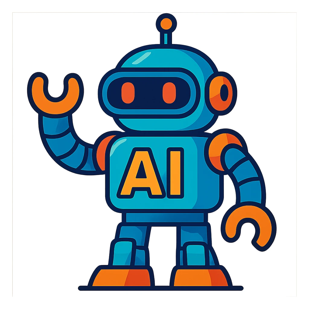 futuristic robot with the letters AI, vibrant toon style sticker