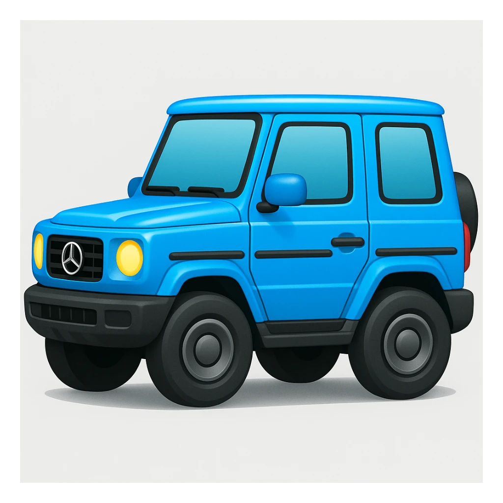 Create a small and simple side view of a Mercedes G-Class SUV with minimized details. The style should be colorful and friendly, close to but not exactly like Apple emoji style. sticker