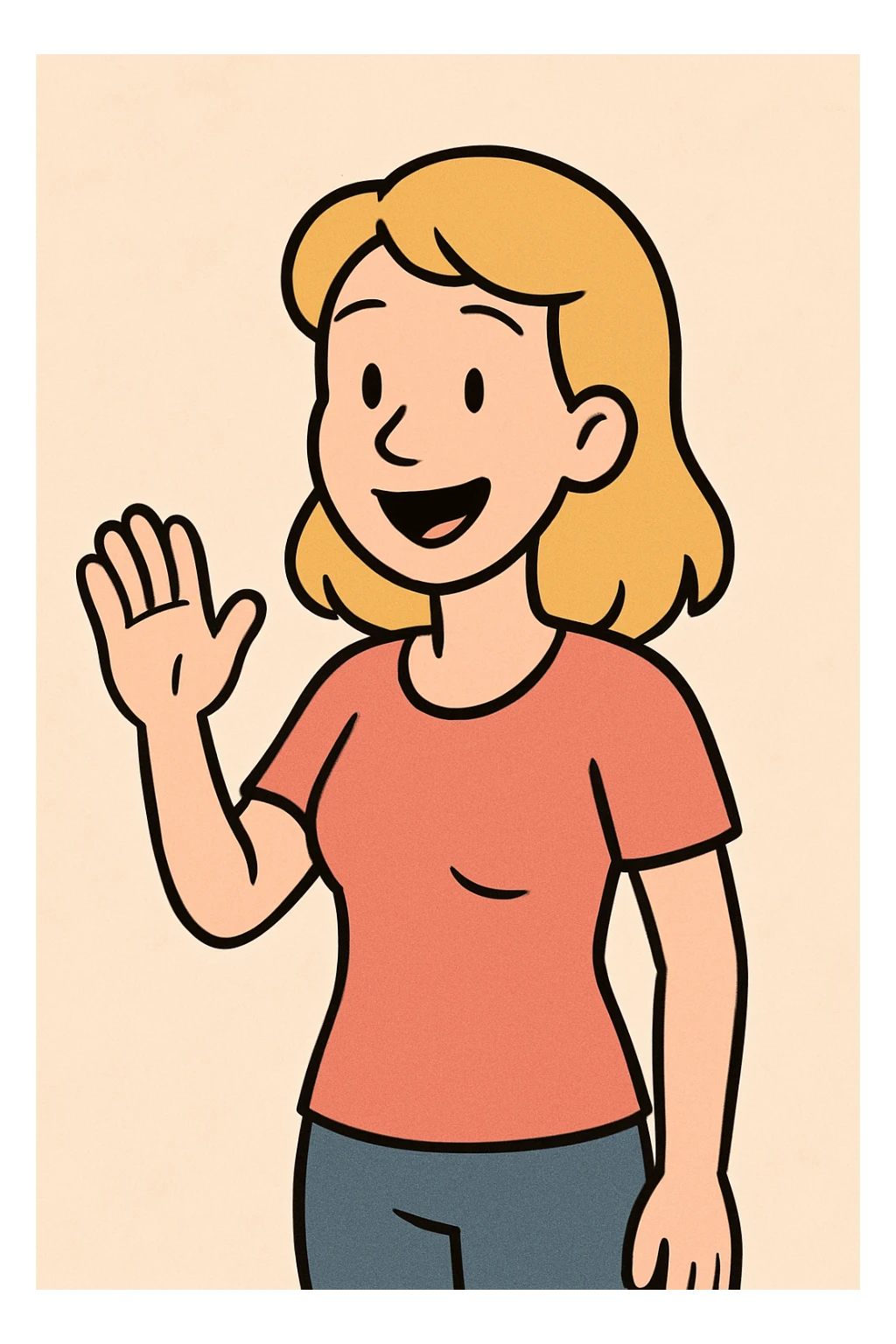 faceless young woman, cheerful and welcoming, smooth silhouette, minimalistic style, simple flat toon illustration sticker