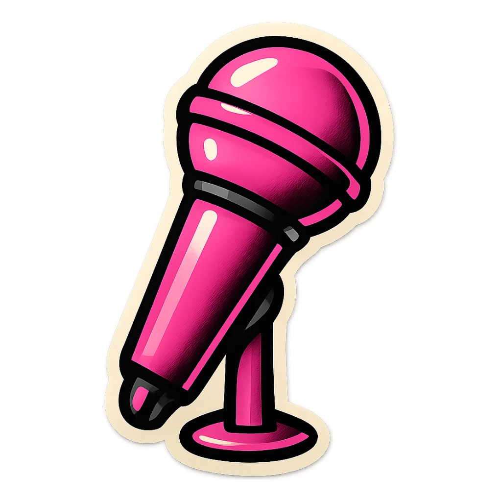 retro sticker style microphone with black and pink accents, bold outlines, playful and musical, BLACKPINK inspired sticker