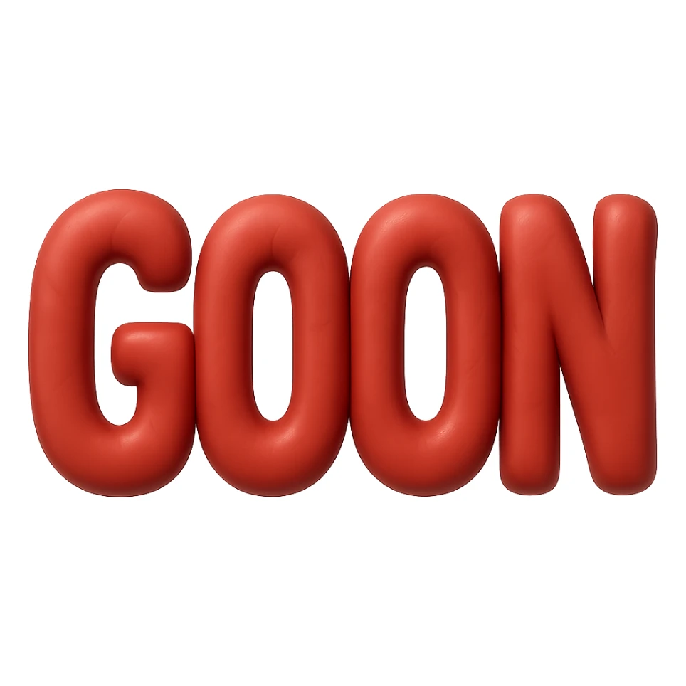 Create the word 'GOON' formed from muscled flesh with only a few defined muscle shapes. The look should be bold and organic but less exaggerated with minimal muscle detail. No background, transparent background. sticker