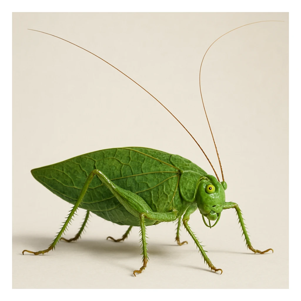 realistic detailed green katydid insect with long antennae sticker